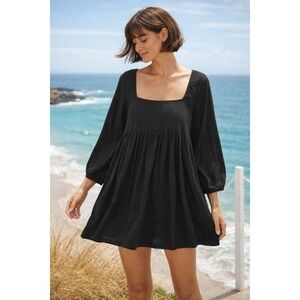 KNOWN SUPPLY Ambrose Dress Women M Black Organic Cotton Open Back Babydoll Mini